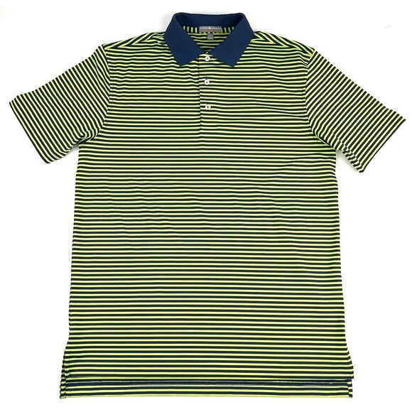 Peter Millar Summer Comfort Golf Performance Polo Striped Green Navy Mens Sz S - Picture 1 of 5